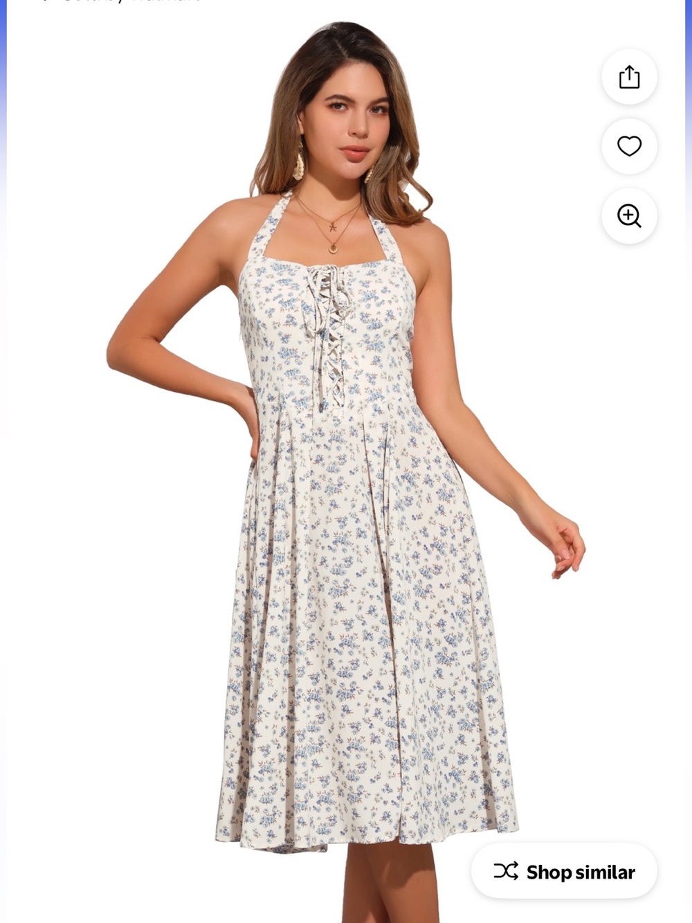 Allegra K Cream Halter Midi Floral Dress